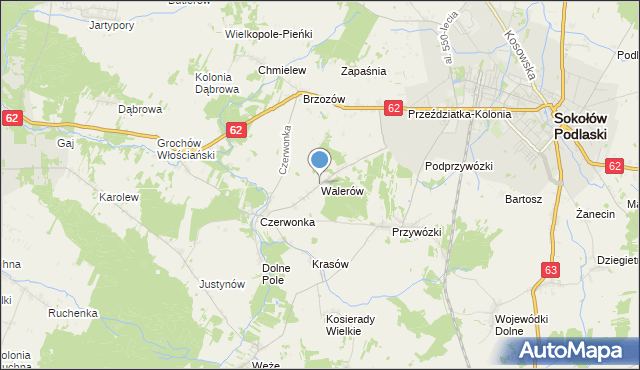 mapa Walerów, Walerów gmina Sokołów Podlaski na mapie Targeo